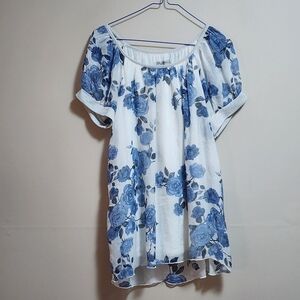 Elena Baldi 100% silk short sleeves floral white size M